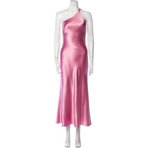 Galvan London Silk One-Shoulder Midi Length Dress - XS Pink
